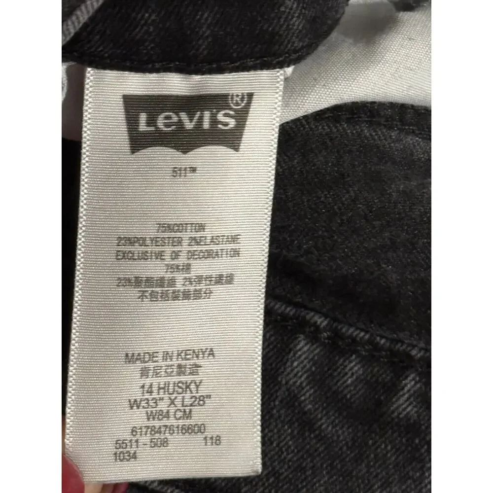 Levi’s 511 Fit Slim Straight Jeans Black Washed - Husky Boys Size 14 W 33 L 28